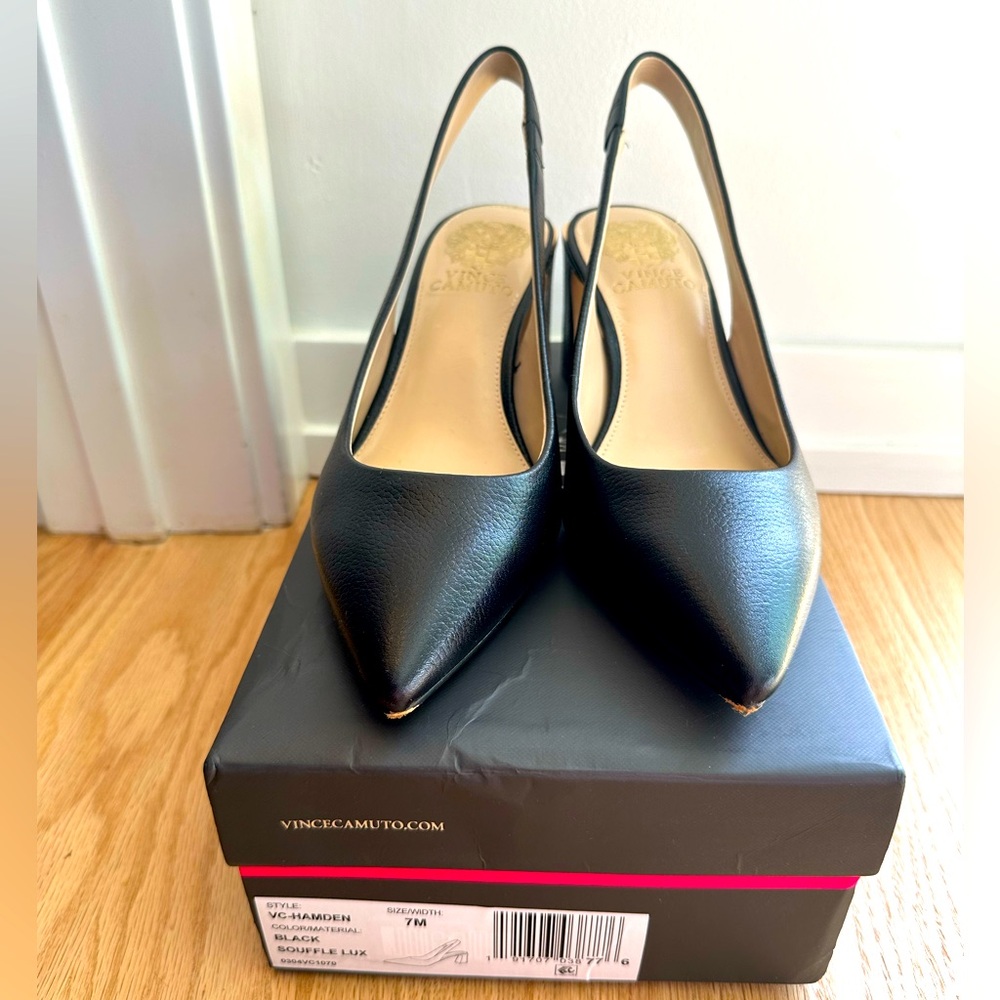 Vince Camuto Hamden Black Souffle Lux Heels - Size 7